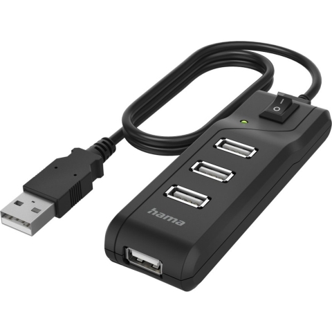 Hama USB-hub 4-poorts USB 2.0 480 Mbit/s Aan/uit-schakelaar