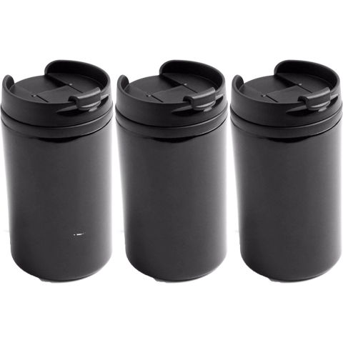 Reisbeker - 3x - 300 ml - zwart - thermosbeker - 15 x 7 cm - RVS -