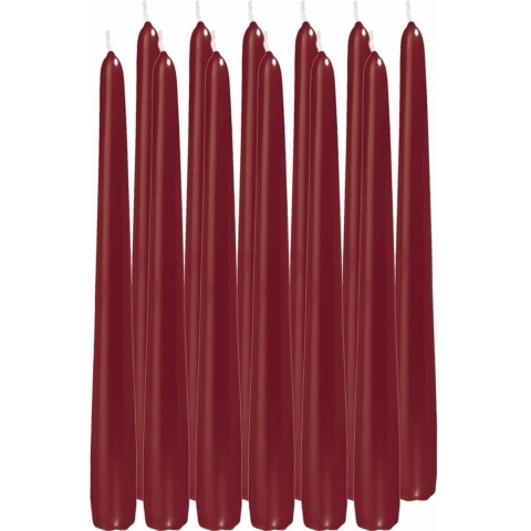 24x Bordeauxrode dinerkaarsen 25 cm 8 branduren -
