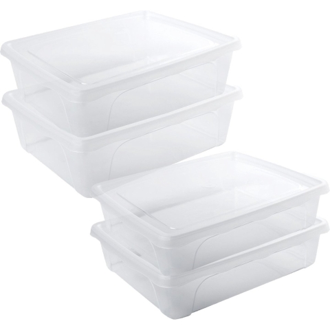 4x Voorraad/vershoudbakjes laag 2 en 2,5 liter transparant -