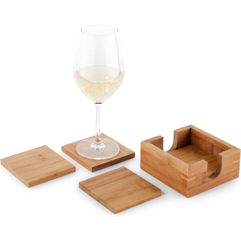 12x Vierkante onderzetters van bamboe met houder 10 x 10 cm -