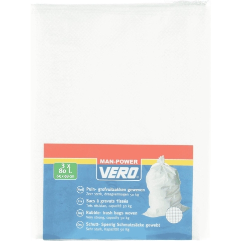 Vero Grofvuil Afvalzakken - 9x - 80 liter - 65 x 98 cm - geweven - extra stevig - wit -