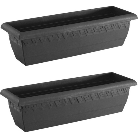 Hega Hogar Plantenbak Jardinera - 2x - antraciet - rechthoekig - 60x20 cm -