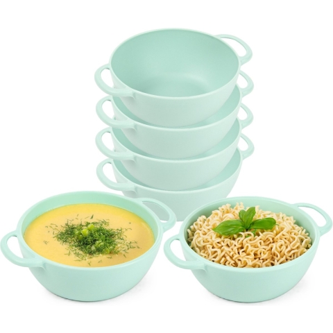 Soepkommen met hengsels - 8x - Campinglife - kunststof - D11 x H5 cm - mintgroen - Stapelbaar -