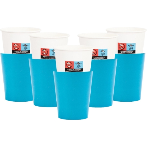 Feestbekers met hoesjes - 40x - turquoise blauw - papier - 250ml -