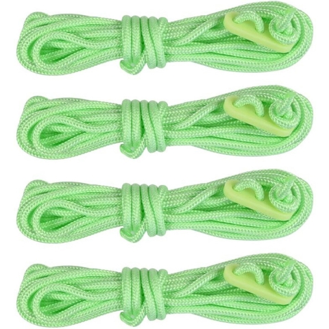 Scheerlijnen/tent haringen touw met gatspanners - set 12x stuks - glow in the dark - 3 meter -