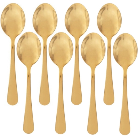5five Theelepels/dessertlepels/koffielepels - 16x - goud - 14 cm - RVS -