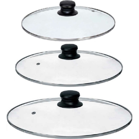 Universele pannendeksel set - 3x stuks - Dia 30/28/26 cm - glas - stoomgaatje -