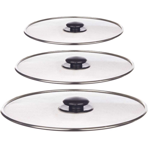 Afgietdeksel/pannendeksel set - 3x stuks - Dia 29/25/21 cm - metaal - plat model -