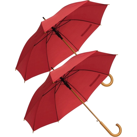 Rainmaster paraplu met houten handvat - 2x - rood scherm - Dia 103 cm -