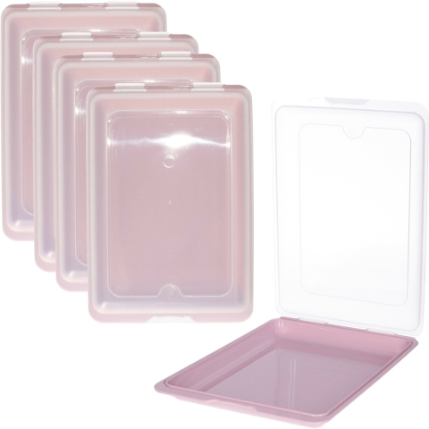 Vleeswarendoos - 5x - roze - kunststof - 24,5 x 17 x 4 cm - vershouddoos / kaasdoos -