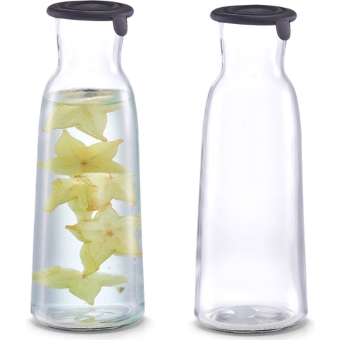 Karaf - 3x - met siliconen deksel - transparant - 1000 ml - glas - schenkkan - waterkan -