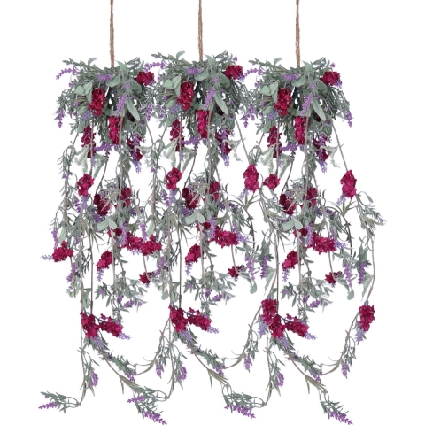 Lichtpaarse lavendel kunsttak - 3x - kunstplanten - slinger - 80 cm -