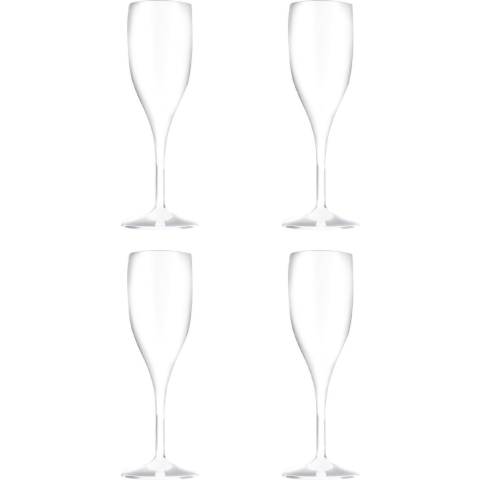 Set van 4x stuks champagne/prosecco flutes glazen wit 150 ml van onbreekbaar kunststof -