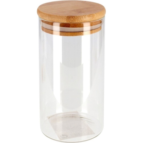 Gerimport Voorraadpot - 6x - glas - bamboe deksel - 1,3L - 27,5 cm -