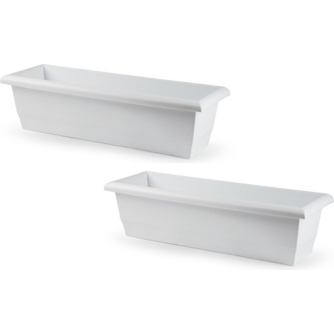 PlasticForte Plantenbak - 2x stuks - wit - rechthoekig - 60 x 20 x 16 cm - bloembak -