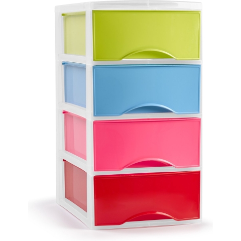 Ladeblokje/bureau organizer met 4x lades - gekleurd - L26 x B37 x H49 cm - plastic -