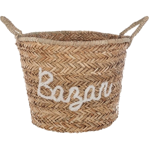 Opbergmand Bazar - rond - riet - naturel - 40 x 36 cm - opvouwbaar - decoratie mand -