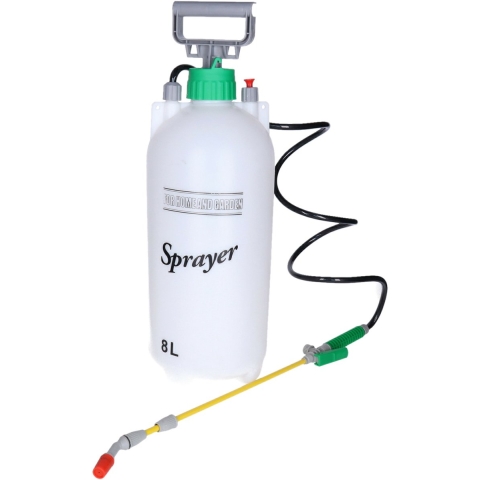Drukspuit - 8 liter - met pomp - kunststof - wit/groen - plantenspuit/druksproeier - 18 x 18 x 56 cm -