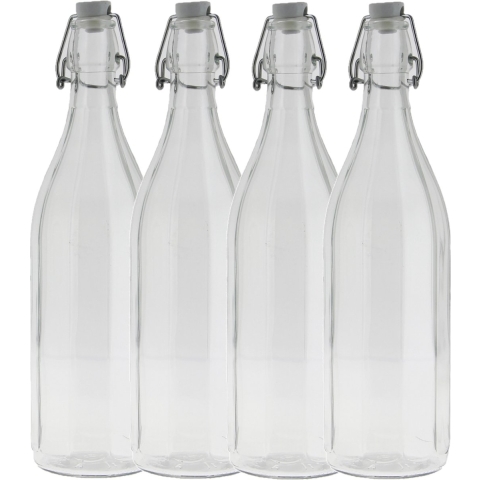 Bormioli rocco waterfles met beugeldop - 4x - helder transparant - 1000 ml - Giara home deco fles -