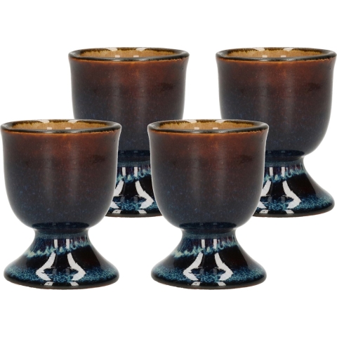 Cosy & Trendy Eierdopje - 6x stuks - porselein - blauw/bruin - 5 cm - eierdopjes -