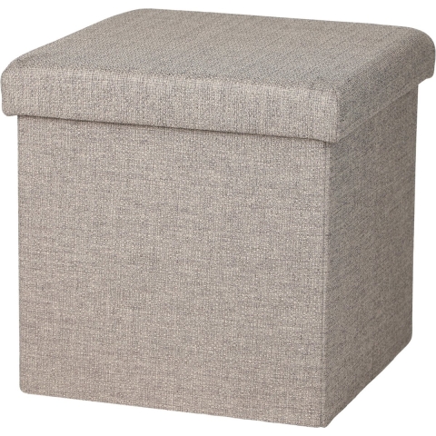 Poef/hocker - opbergbox zit krukje - beige - polyester/mdf - 38 x 38 cm - opvouwbaar -