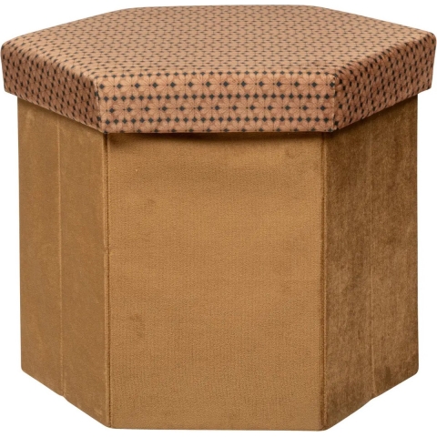 Poef/krukje Jiling zeshoek - Opvouwbaar/opslag box - Camel bruin - D40 x H38 cm - MDF/polyester -