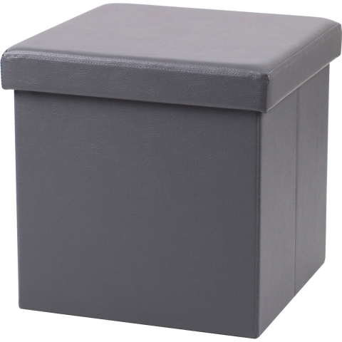 Poef Leather BOX - hocker - opbergbox - grijs - PU/mdf - 38 x 38 cm - opvouwbaar -