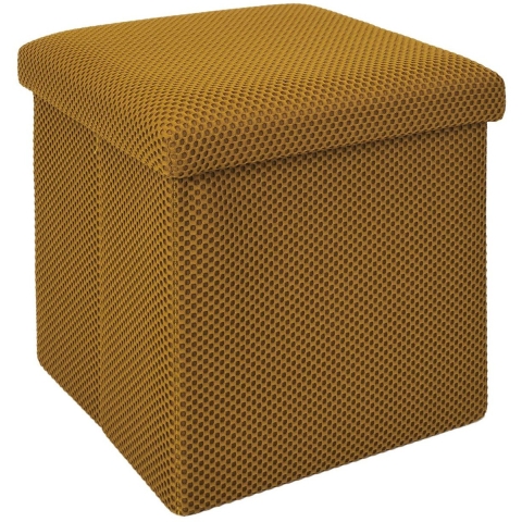 Poef/hocker opvouwbaar Atome - stof - opbergbox - okergeel - polyester/mdf - 38 x 38 cm -