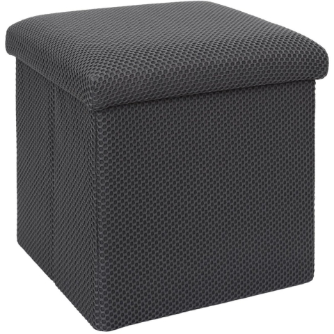 Poef/hocker opvouwbaar Atome - stof - opbergbox - grijs - polyester/mdf - 38 x 38 cm -