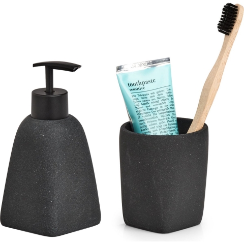 Badkamer accessoires set 2-delig - kunststeen - antraciet grijs -