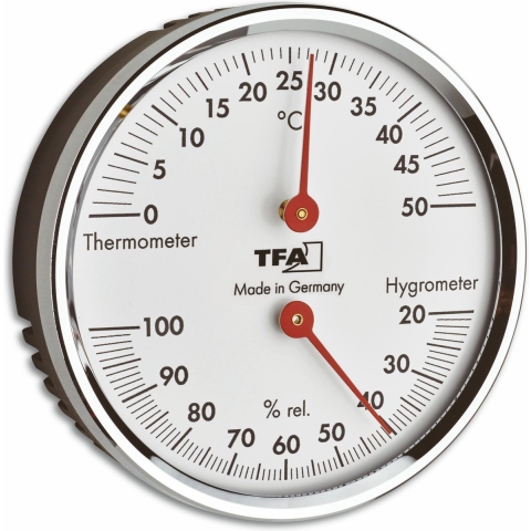 TFA Hygro en thermo meter - metaal/messing - zilver - 7 cm - luchtvochtigheidsmeter -