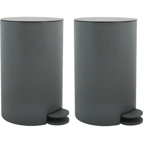 Pedaalemmer - 2x - kunststof - donkergrijs - 3 liter - 15 x 27 cm -