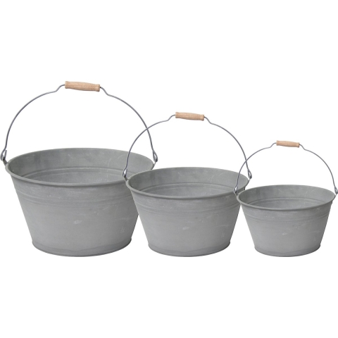 Emmer/plantenpot/bloempot - set van 3x stuks - zink - grijs -