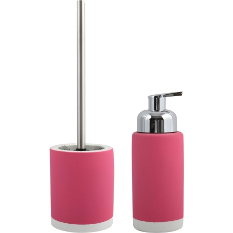 MSV Badkamer accessoires set - fuchsia roze - zeeppompje/wc-borstel -