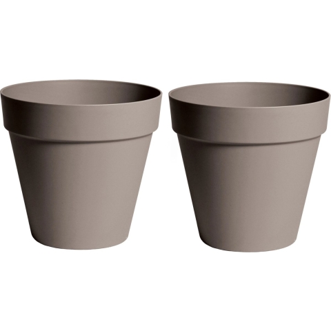 Plantenpot/bloempot - 2x - kunststof - taupe bruin - binnen en buiten - D34 x H33 cm -