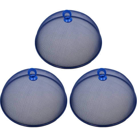 Vliegenkap/voedselkap - 3x - blauw - metaal- D35 x H16 cm -