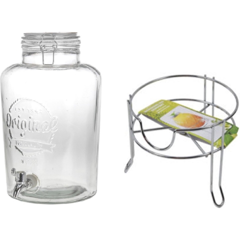 Drankdispenser/limonadedispenser op verhoger - glas - RVS - 8 liter - 18 x 37 cm -