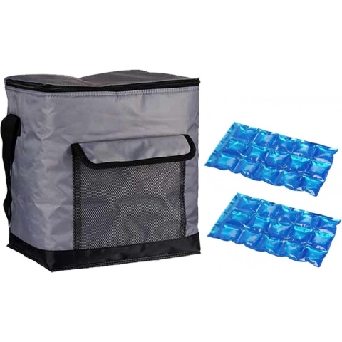 Strand/camping koeltas medium size - incl 2x koelelement - 31 x 23 x 33 cm - 2 vakken - grijs -