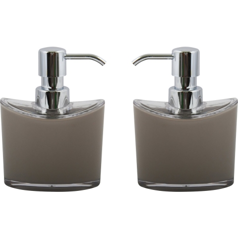 Zeeppompje/zeepdispenser Aveiro - 2x - PS kunststof - beige/zilver - 11 x 14 cm - 260 ml -