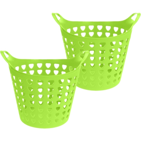 Flexibele wasmand - 2x - groen - 26 liter - kunststof - 40 x 42 cm -