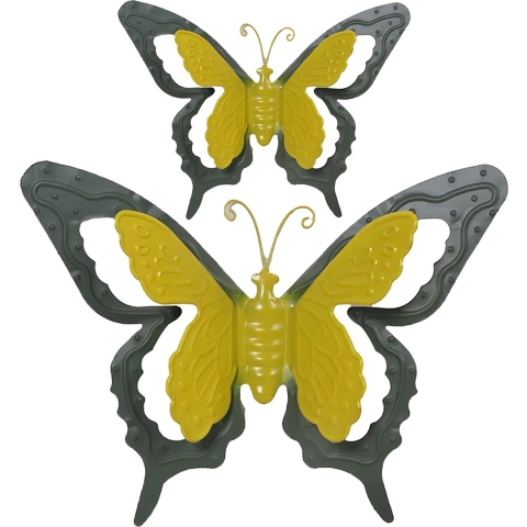 Tuin/schutting decoratie vlinders - metaal - groen - 24 x 18 cm - 46 x 34 cm -