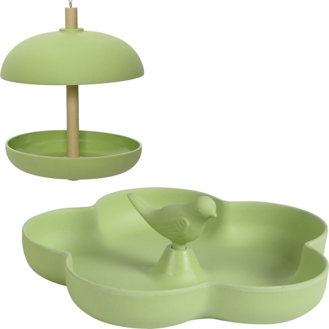Vogel voedersilo met vogelbad - bamboe hout - pistachegroen -