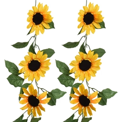 Bloemen slinger - 2x - zonnebloem - kunstplant - geel - 150 cm - Helianthus -