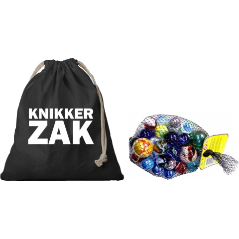 Gevulde grote knikkerszak zwart met 2 kilo assorti knikkers -