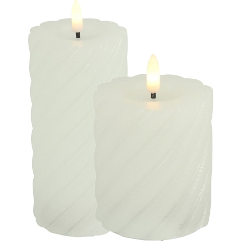 LED kaarsen/stompkaarsen set - 2x - wit - H8, H12,5 cm - swirl -
