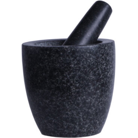 Vijzel met stamper - antraciet grijs - graniet steen - D15 x H15 cm -