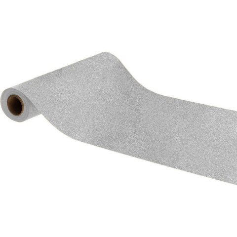 Tafelloper op rol - 2x - zilveren glitter - 30 x 500 cm - polyester -