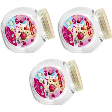 Snoeppot/voorraadpot - 3x - 2L - beige - kunststof - D12 x H17 cm -