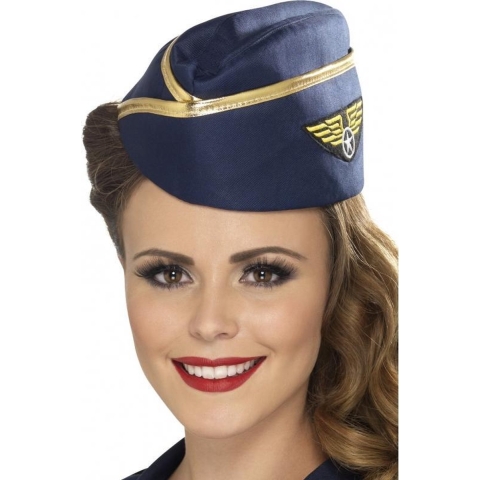 Stewardessen verkleed hoedje - 4x stuks - blauw - Carnavalskleding accessoires -